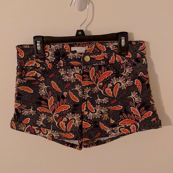 H&M Size 4 Peacock Patterned Cuffed Shorts Of Navy Blue Dusty Coral White Yellow - Picture 2 of 12